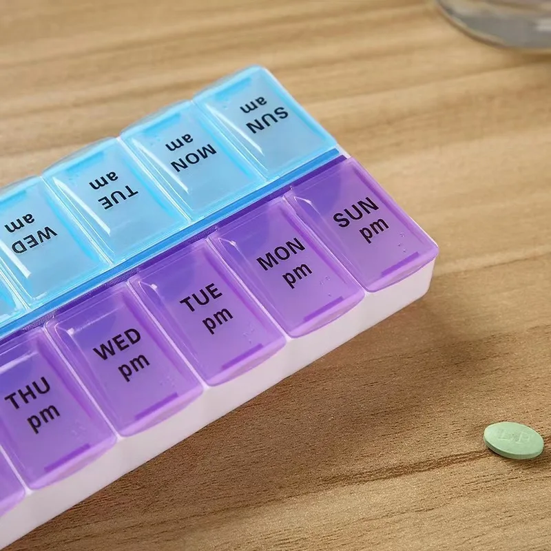 14-Fächer Wöchentliche Pillenbox 7-Tage AM PM Tragbarer Reise-Organizer Vitamin-Tabletten-Medikamentenbehälter für Zuhause Büro Reise – Detail 4