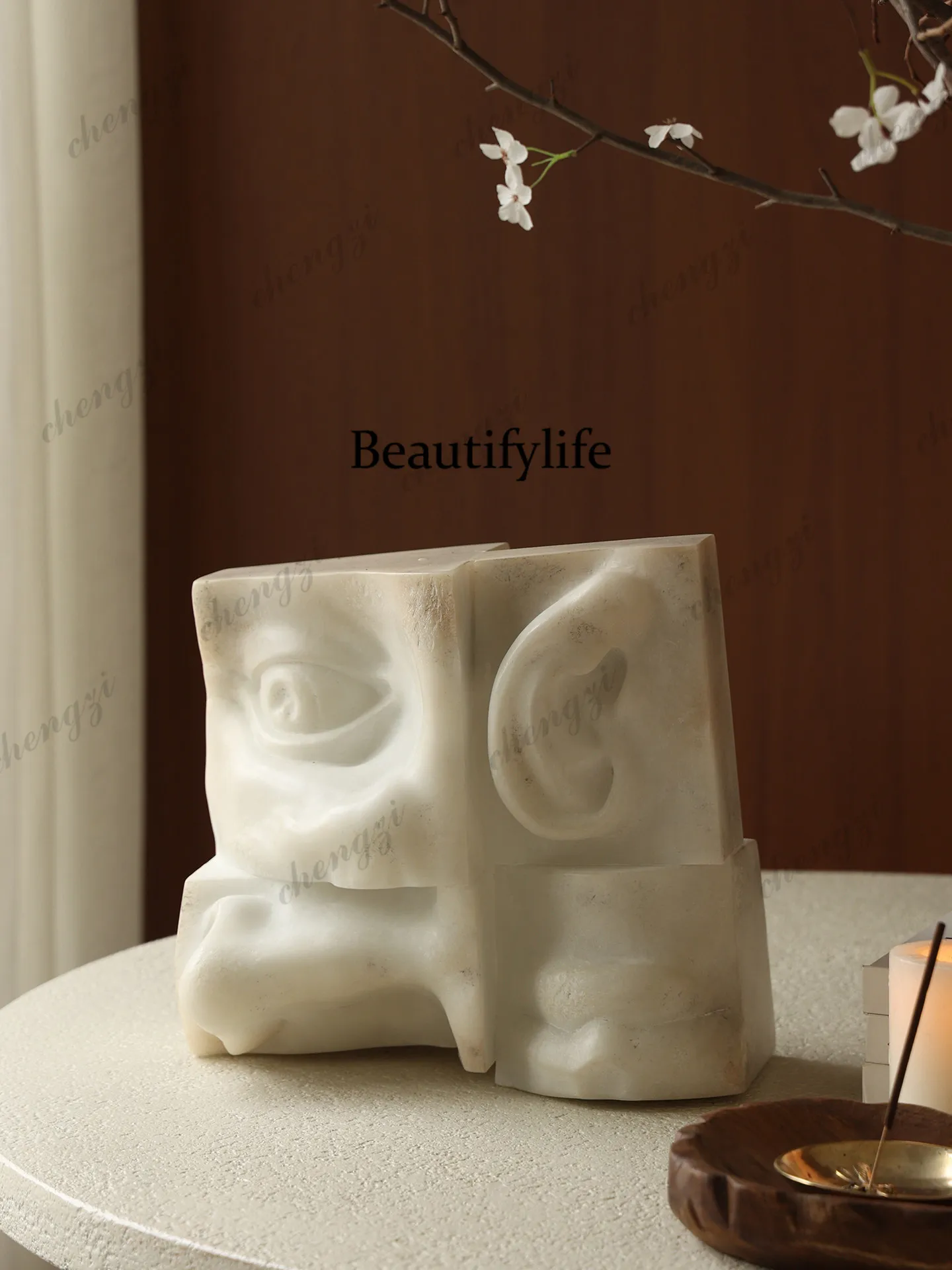 Imitation jade facial features art sculpture decorative ornament villa living room entrance desktop