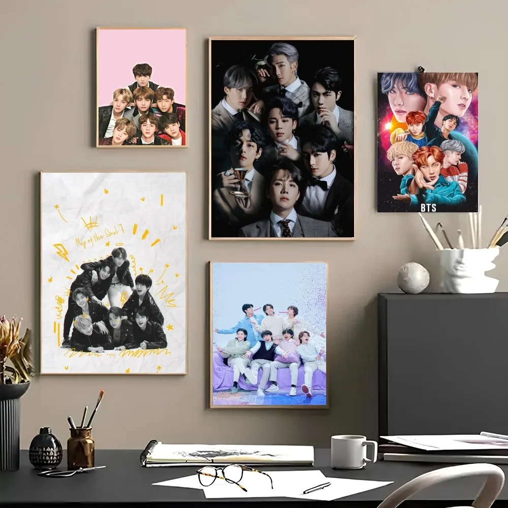 1PC Kpop Cool Man B-BTS Poster Self-adhesive Art Waterproof Paper Sticker Coffee House Bar Room Wall Decor