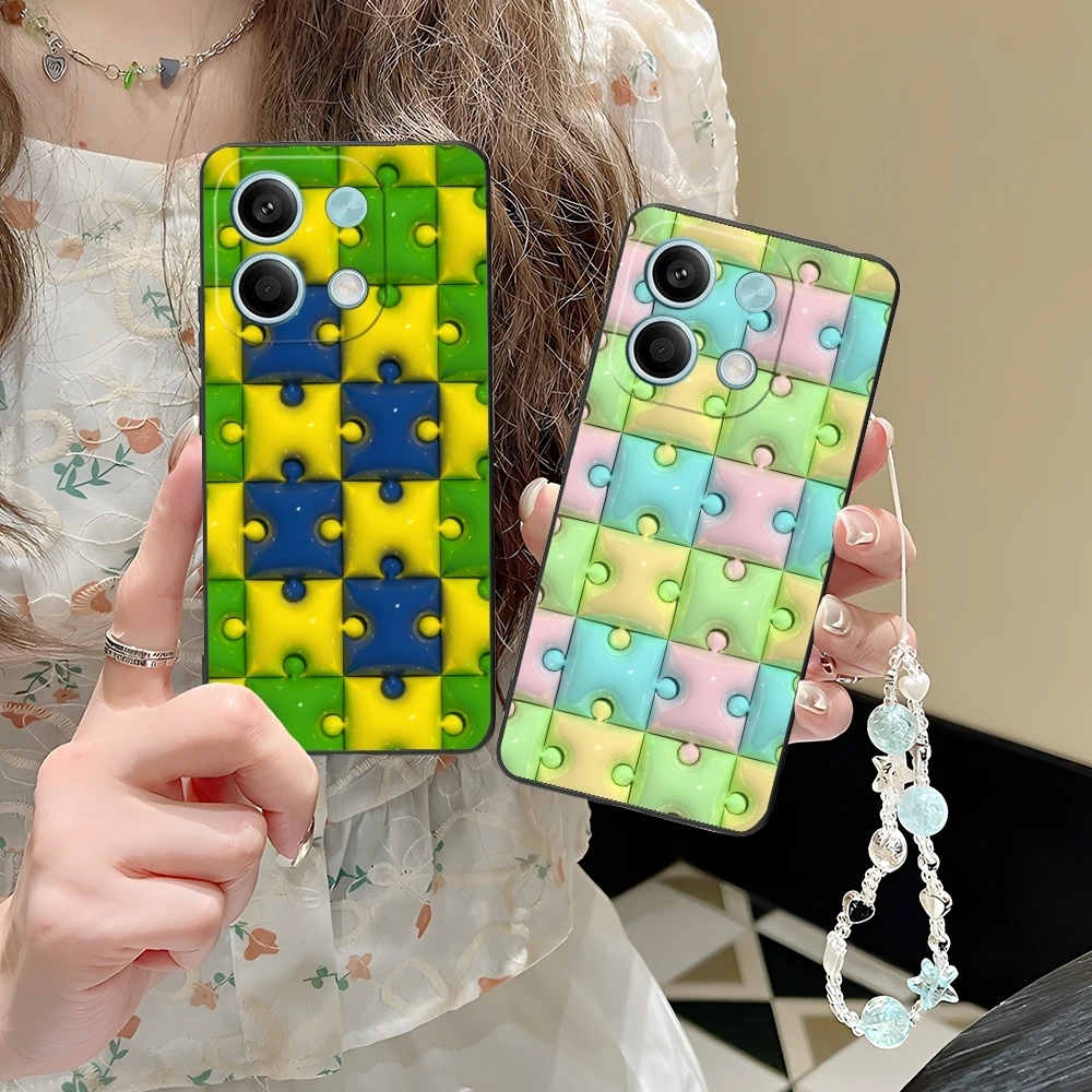 Puzzle Fashion Pretty Mobile Cell Phone Case for Xiaomi POCO M6 M5 M4 M3 X6 X5 X4 X3 F6 F5 F4 F3 F2 C40 Pro GT 5G Black Cover