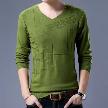 Jesień Zima Nowy Męski Sweter z Długim Rękawem Solidny Żakard Koreańska Odzież Casualowa Wszechstronna Moda Pullover Luźny Dzianinowy Top V-Neck