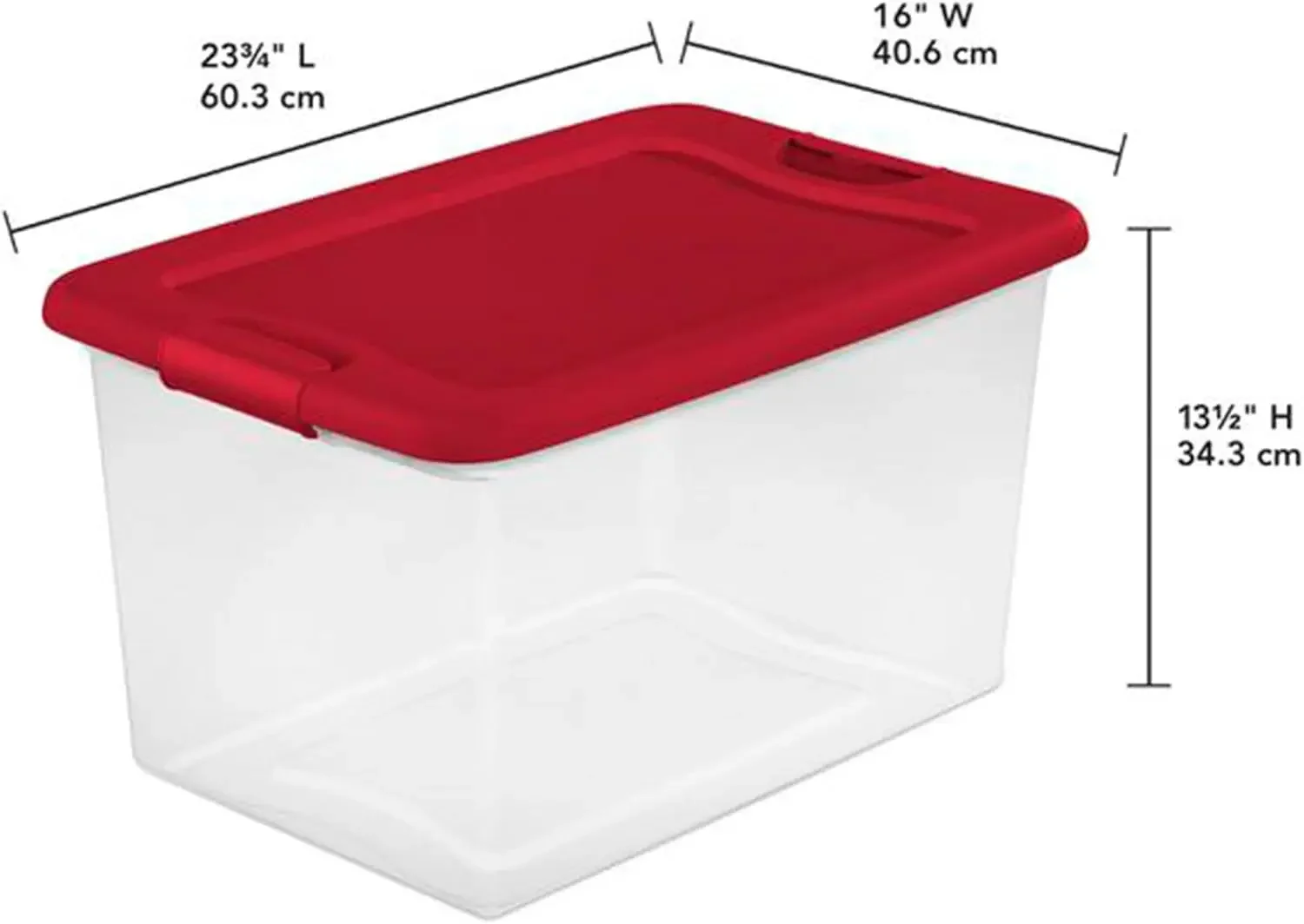 Sterilite 64 Qt Latching Storage Box Stackable Bin with Latch Lid Organize Holiday Decor in Closet Clear Base Red Lid 6-Pack