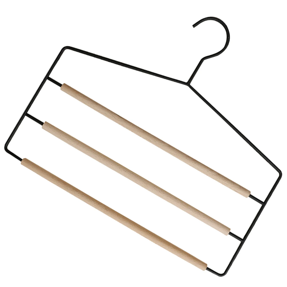

Multi function Pants Hangers Heavy Duty Steel 3 tier Space Saving Wardrobe ganizers Black Large Capacity Wooden Trousers Hanger