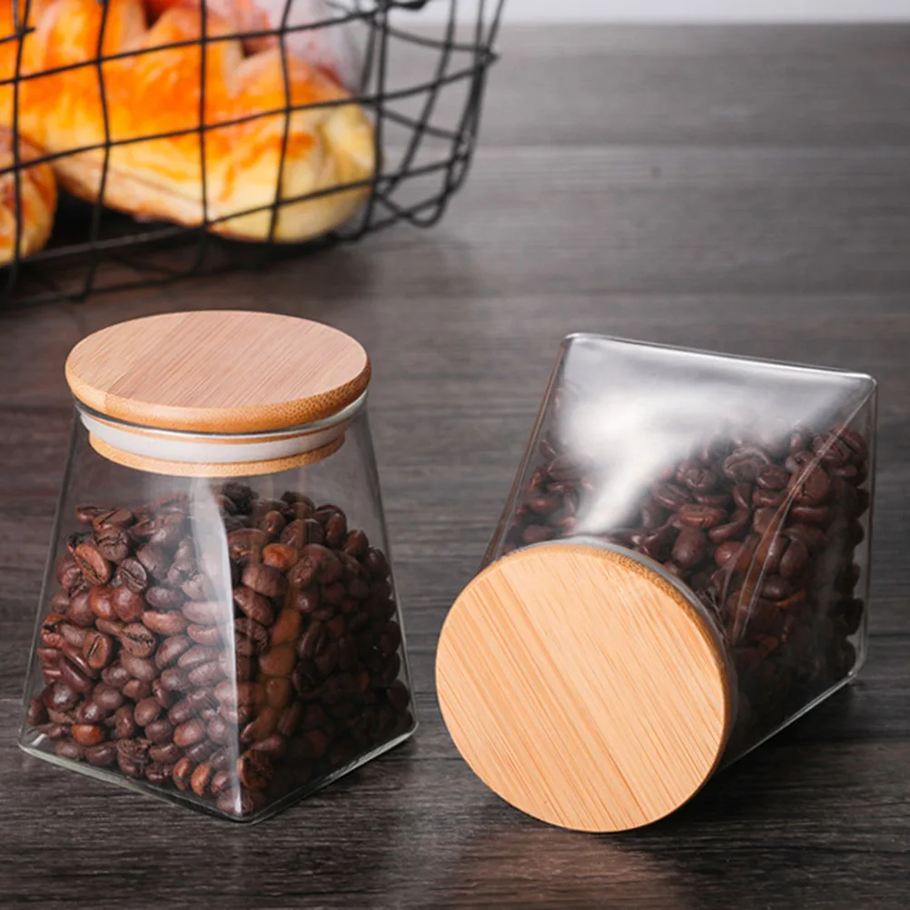 

Glass Storage Tank 350Ml Food Container Lid Kitchen Canister Grains Nuts Tea Sealed Bamboo Seal Multifunctional Jar Household