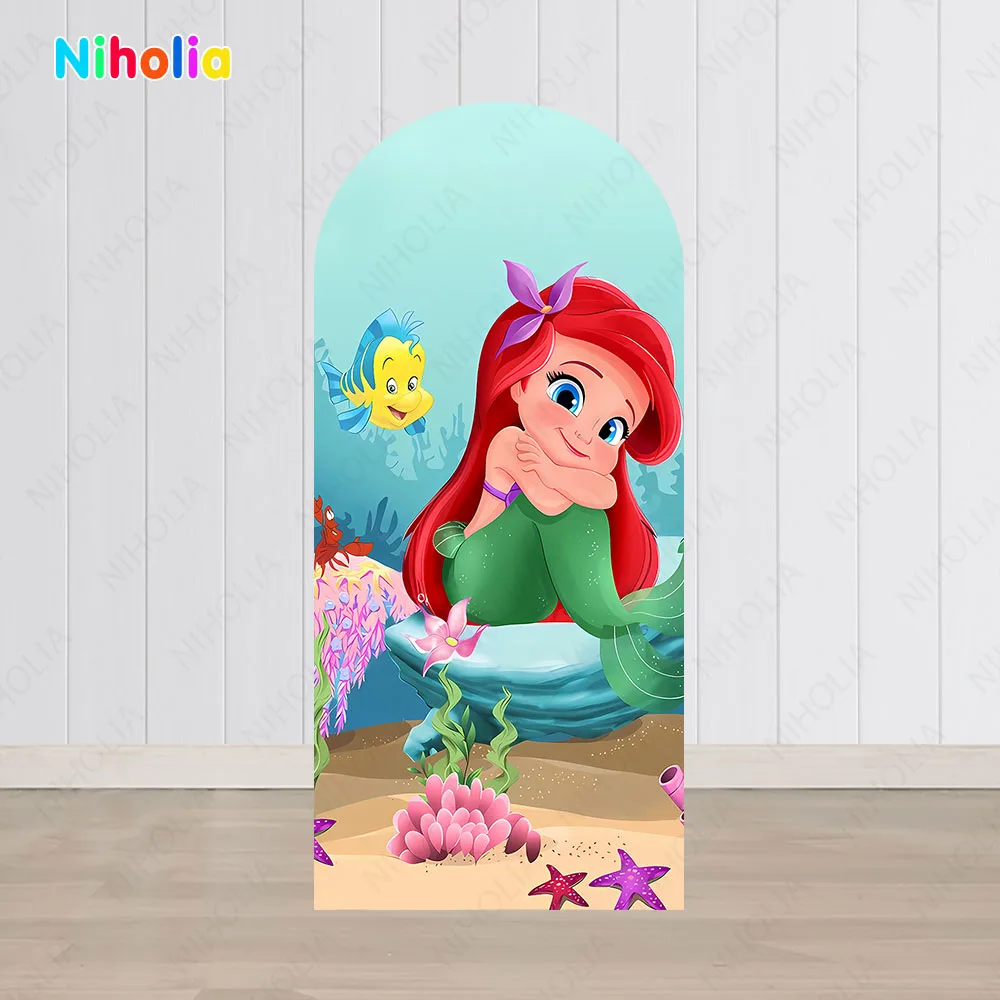 The Little Mermaid Arch Backdrop Princess Kids Birthday Party Photo Photograph Background Wall Decoration Baby Shower Booth