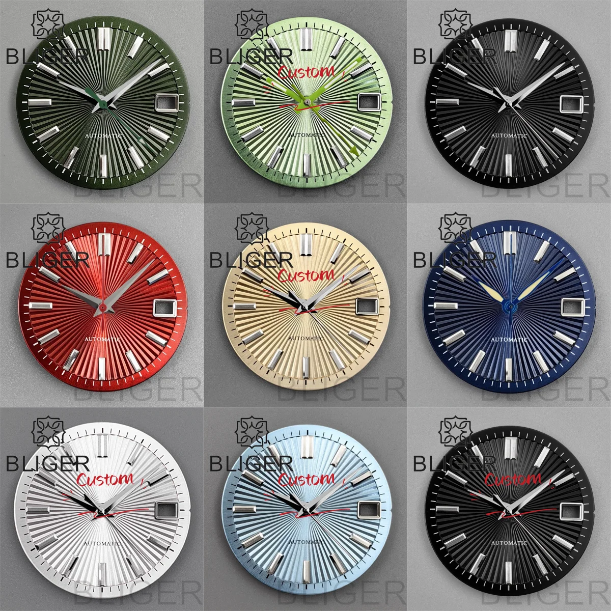 

BLIGER 29 мм индивидуальный логотип коктейльная текстура солнечных лучей циферблат и ручной набор с календарем даты для NH35 NH36 аксессуар для механизма