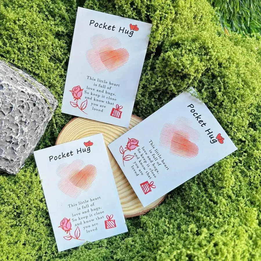 1/5/10/20/50/100pcs s/s Love Pocket Hug Cards: Encouraging Mini White Cards with Red Heart Design, Perfect Valentine'S Day Gift