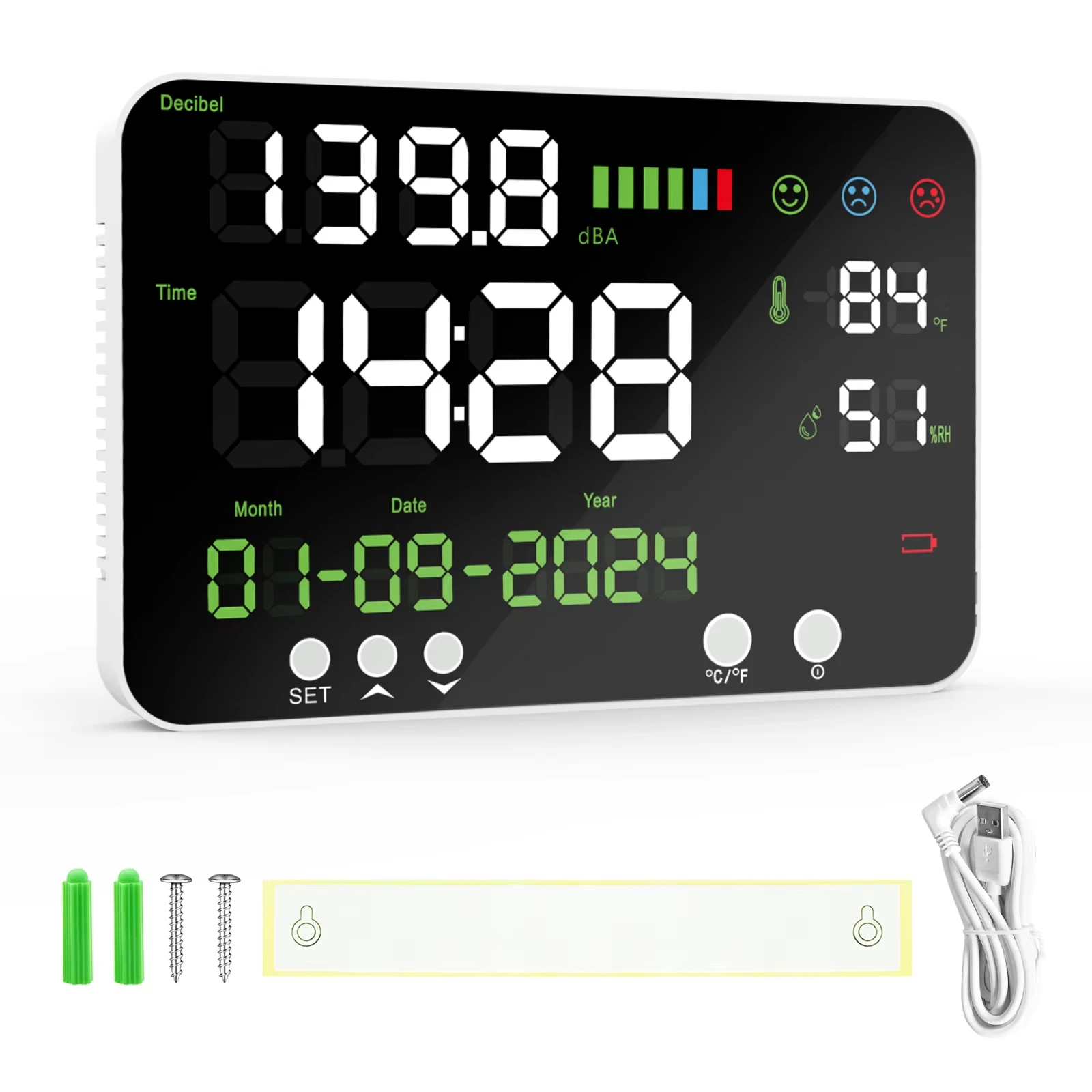 

4-in-1 Wall Mounted Digital Decibel Meter-Noise Monitor & Sound Level Meter for Classrooms, Libraries, Studios, and Factories