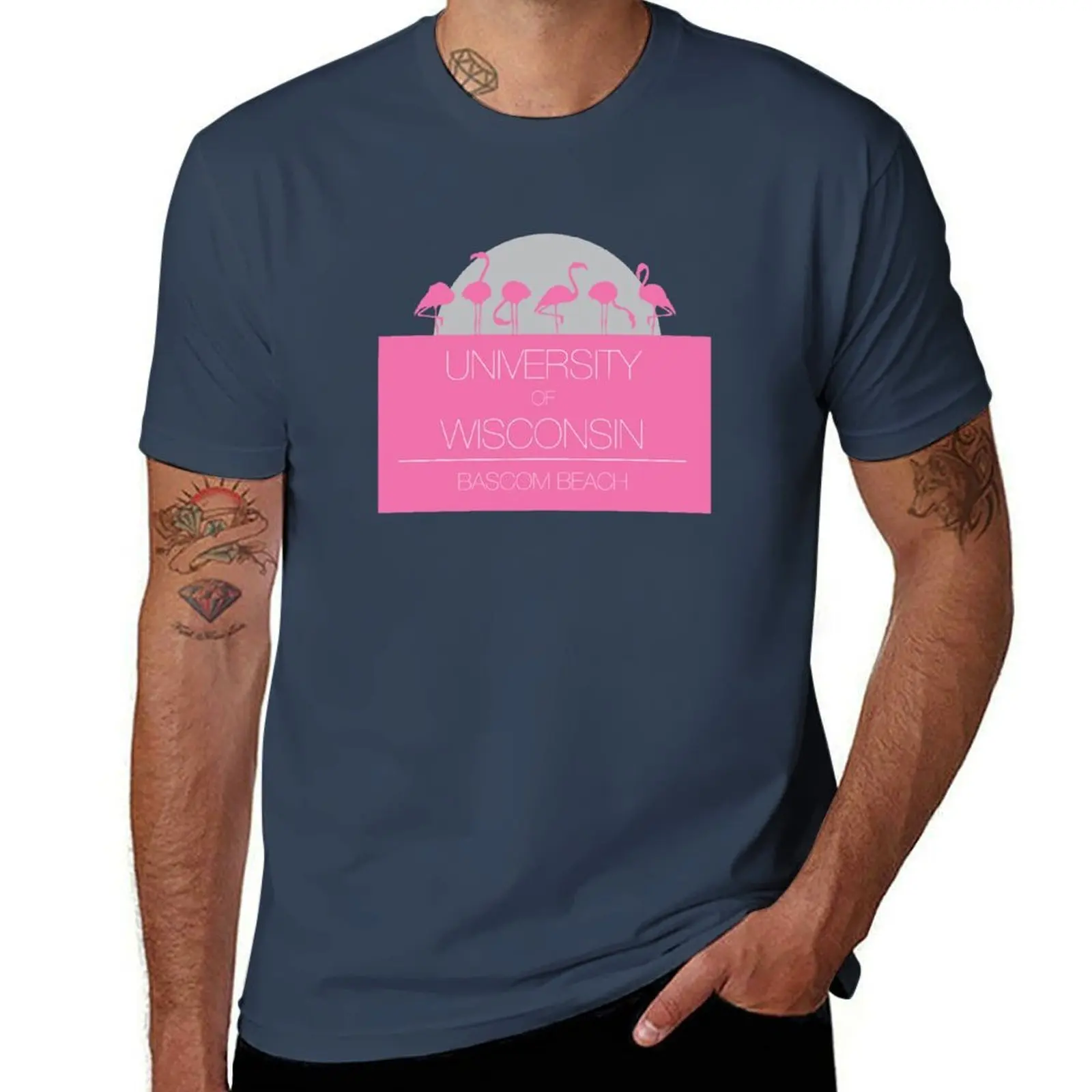 

University of Wisconsin - Madison Bascom Hill Flamingos T-Shirt Basic Crew Neck Short Sleeve Top