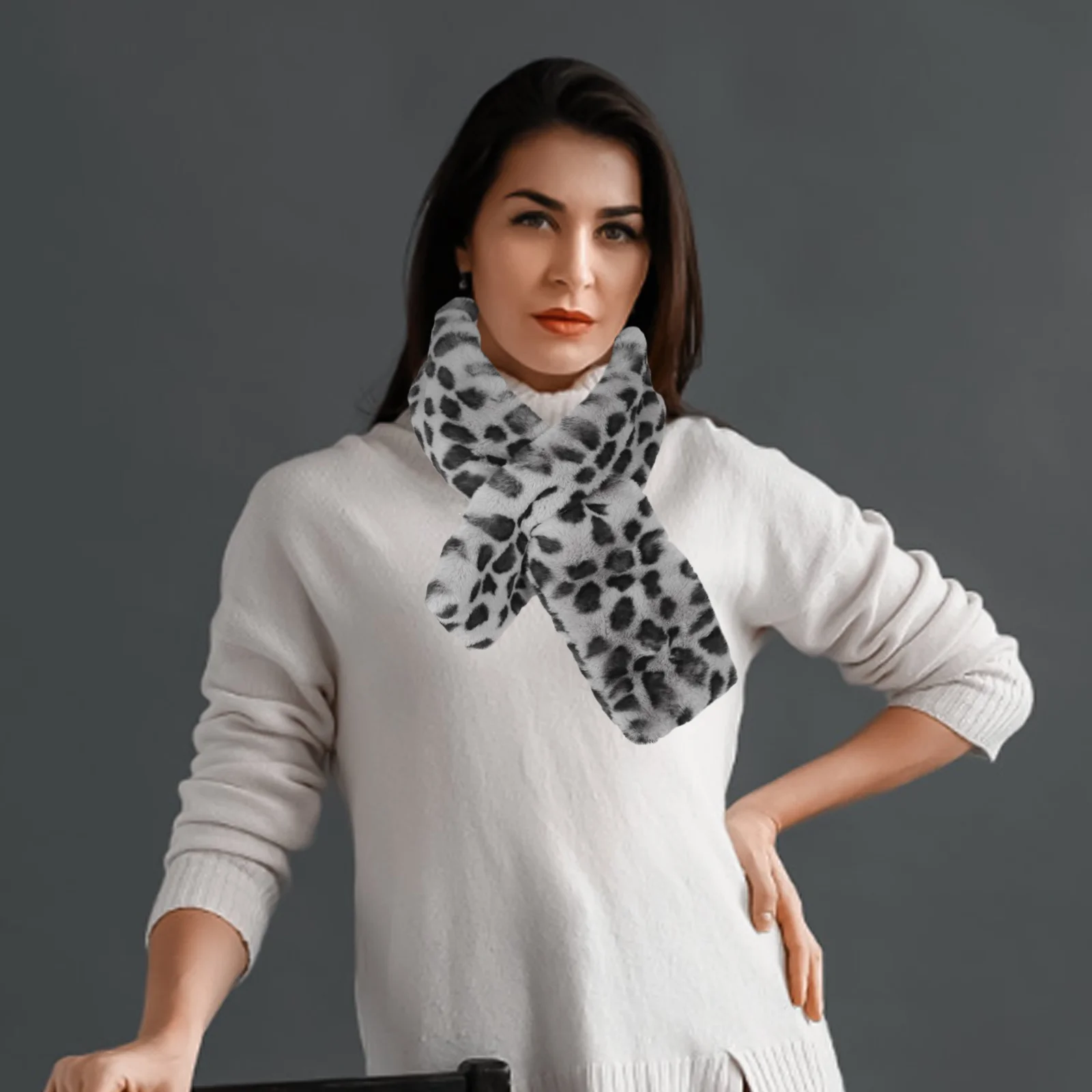

2pcs Faux Leopard Soft Warm Shawl Neck Warmer For Women Men Christmas Holiday Winter Scarf Wrap Leopard Print Scarf