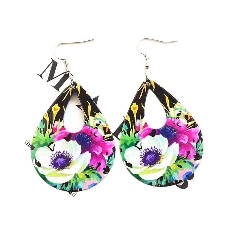 

Tropical Flower 3D Relief Dangle Earrings Vintage Acrylic Chic Watercolor Painting Dangle Earrings Women