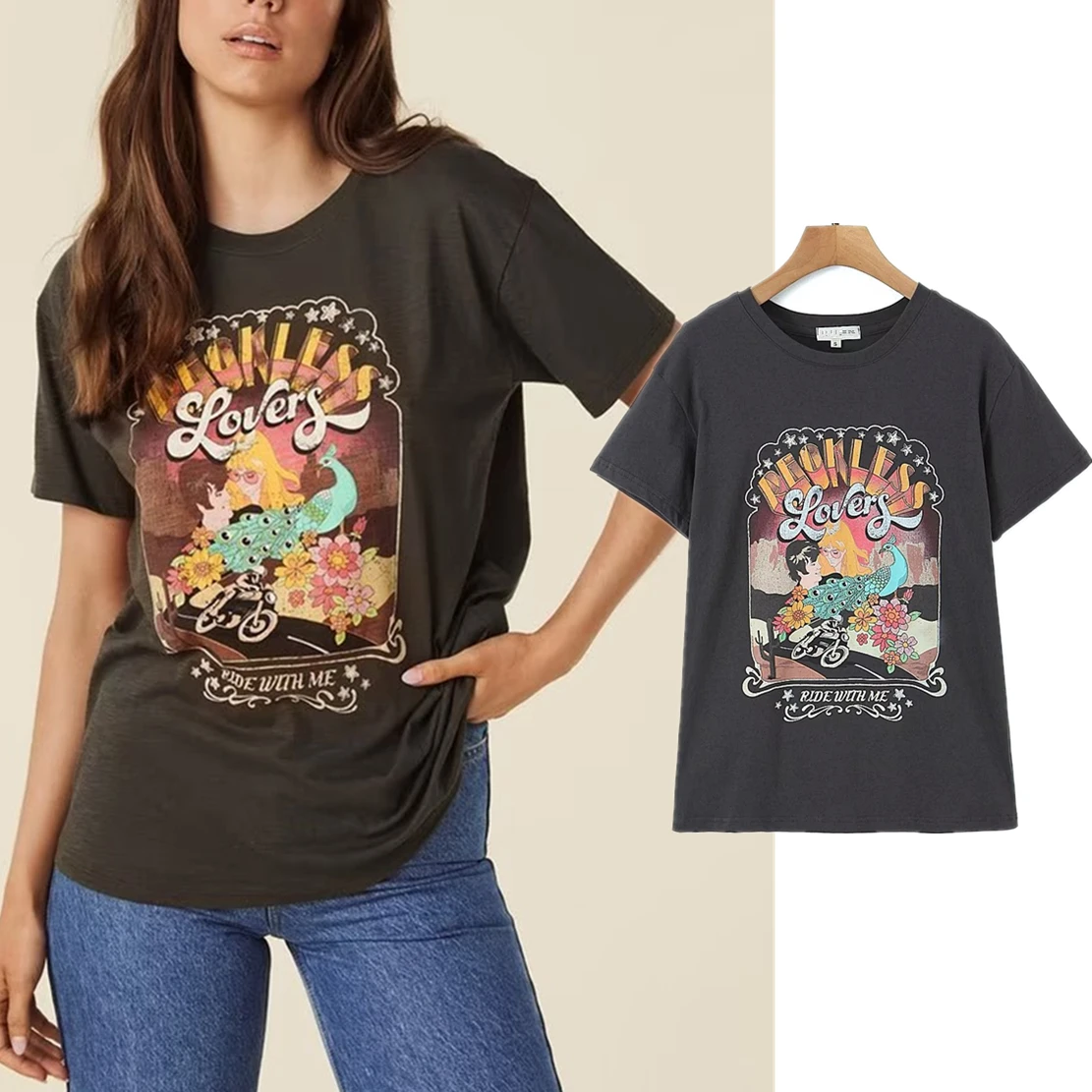 Withered High Street Fashion Printing Round Neck Tshirts Women Tops Casual Vintage Summer T-shirts