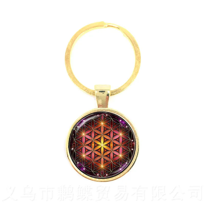 1pcs/lot Yoga Jewelry Keychain OM Symbol Buddhism Zen Unique Mandala Flower Key Chain Glass Henna Handmade Keyring - view 2