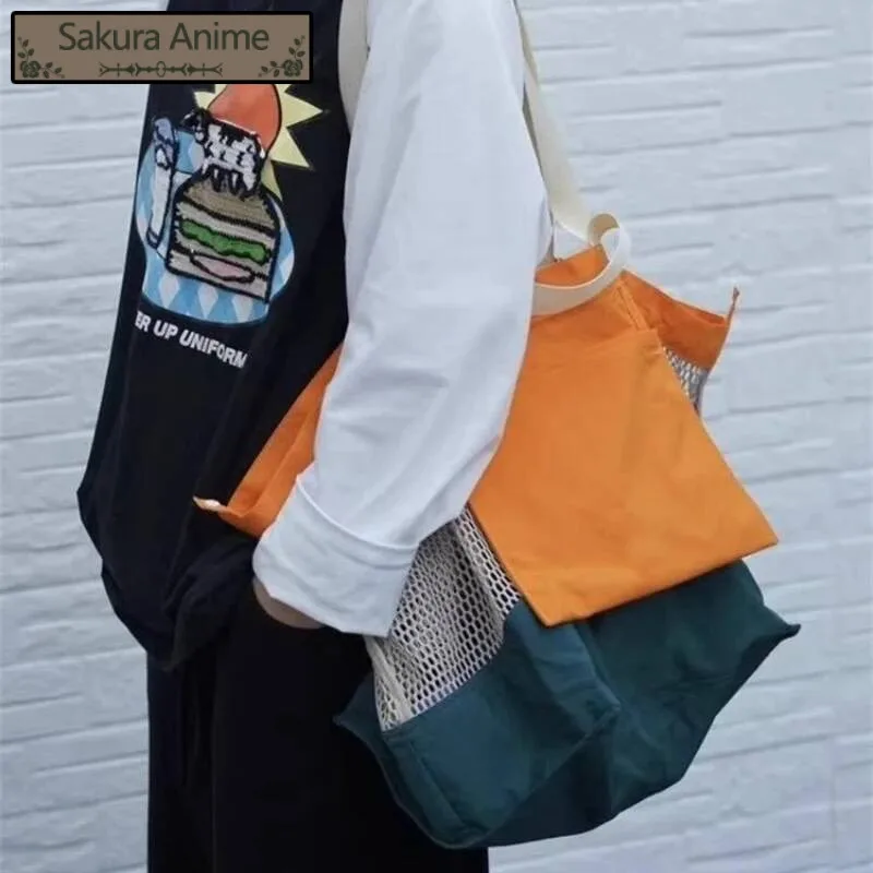 パッチワークコントラストカラーメッシュショルダーハンドバッグ女性ヴィンテージ Y2k 美的脇の下バッグファッション中空両面トートバッグ