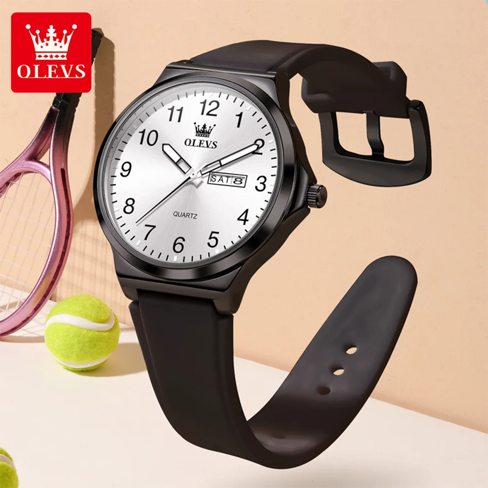 OLEVS 5647 Original Simple Silent Quartz Watch Waterproof Luminous Silicone Strap Day Date Watch Student Watch Reloj Hombre