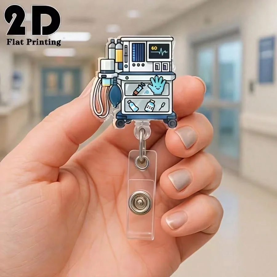 1pc Cute Medical Themed Retractable Badge Reel – Acrylic ID Holder for Doctors, Nurses, RN, LPN, Healthcare Staff