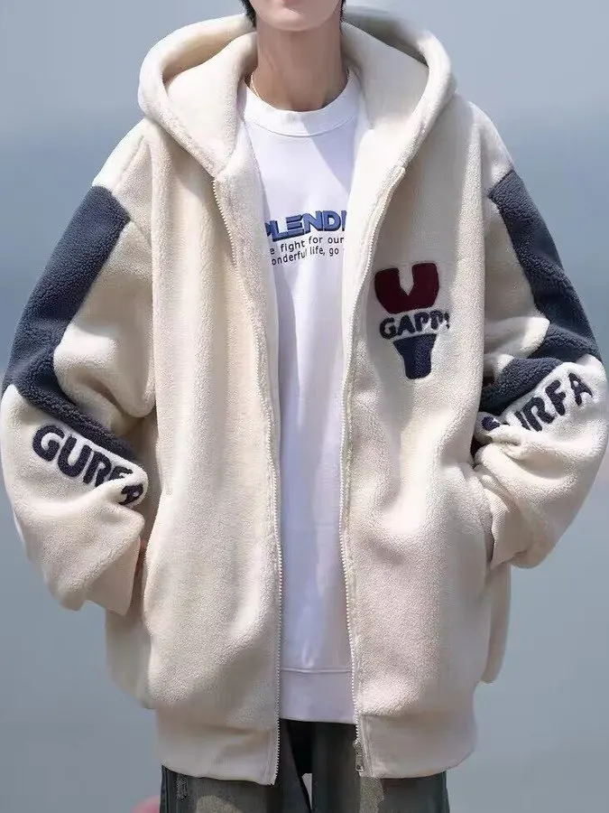 

Зимняя мужская хлопковая куртка с капюшоном на подкладке из овечьего меха, свободная повседневная верхняя одежда, молодежное теплое длинное пальто на молнии све