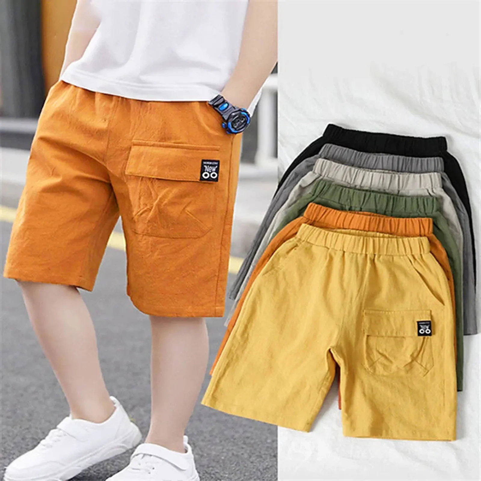 Pantalones cortos de algodón con bolsillo para niños pequeños, pantalones cortos de cintura elástica, ropa de moda para niños de 3 a 9 años, primavera y verano