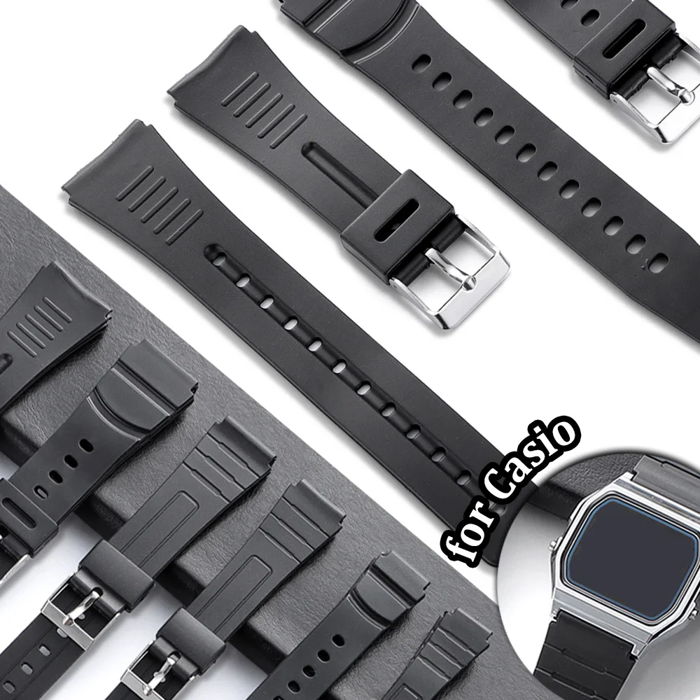 

18mm Soft Black Rubber Strap for Casio Women Men Sport Diving Bracelet 12/14/16/20/22mm Watch Band Waterproof Silicone Wristband