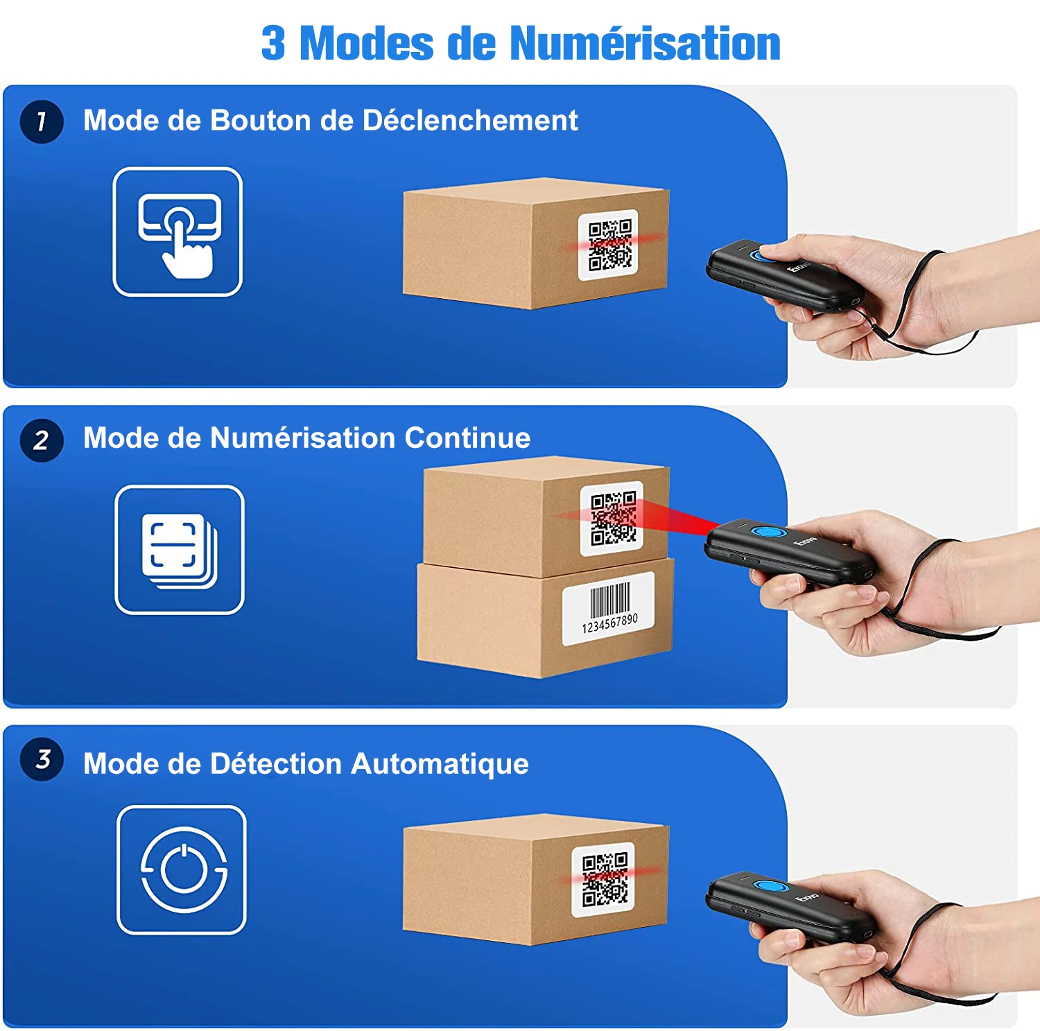 Eyoyo เครื่องอ่านภาพ QR บลูทูธแบบพกพา EY-023พร้อมปุ่มปรับสวิทช์ไฟและระดับเสียงเครื่องสแกนบาร์โค้ดเมทริกซ์ข้อมูล PDF417 2D