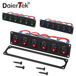 DaierTek 6 Gang Switch Panel 12V Rocker LED Switch Panel 3 Pin 12 VDC 20A SPST On-Off Switch for Marine Boat Car Jeep UTV Truck