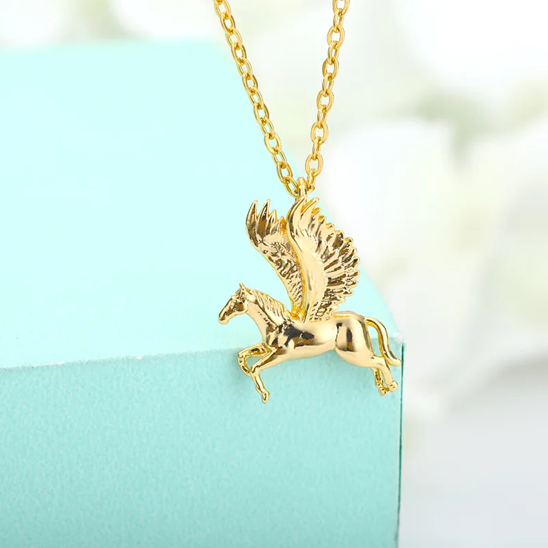 Fashion Cartoon Pegasus Pendant Necklace For Women Gold Color Stainless Steel Chain Adjustable Necklace Wedding Jewelry Gift New