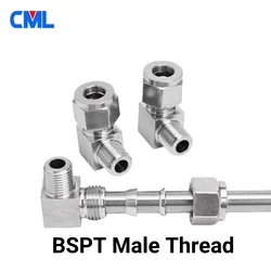 304 Stainless Steel Male Elbow Double Ferrules Pipe Fittings Connector 6-12mm Pipe OD to 1/8