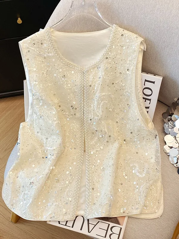 سترة نسائية صينية جديدة مطرزة بالترتر الثقيل سترة Jaet لصيف 2025 الراقية ذات ملمس وطني عتيق #3