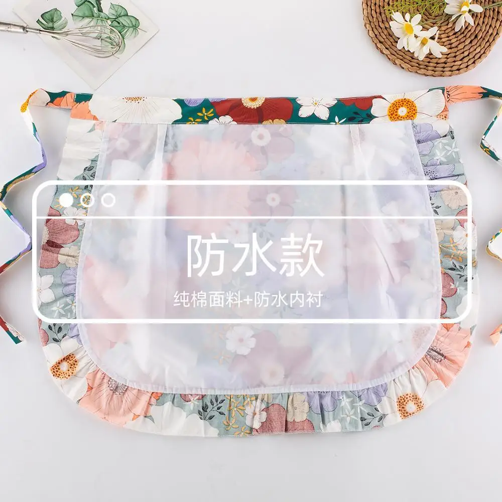 Floral Short Half-Length Apron Women Cooking Household Kitchen Oil-proof Aprons Korean Ins Storage Cleaning Tools Antifouling