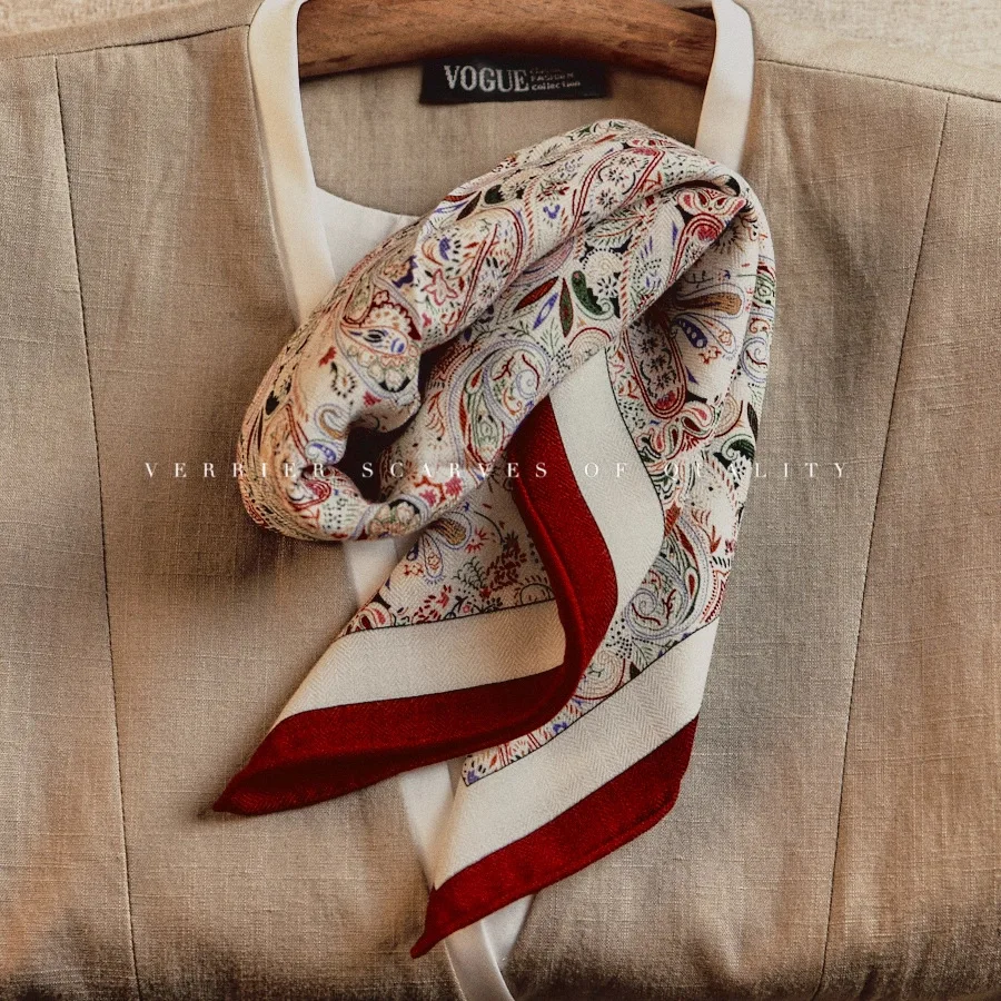 

Шелково-шерстяной платок из смесового шелка и шерсти (63 см), красный, винтажный, для женщин, весна-осень, элитный подарок