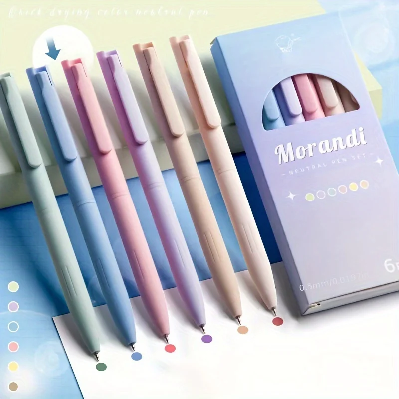 Morandi-Juego de bolígrafos de Gel Retro para estudiantes, bolígrafos de tinta de escritura, papelería escolar y de oficina, 0,5mm, 6 unidades por juego