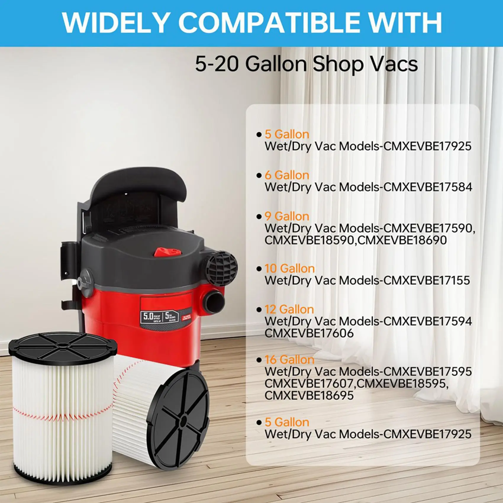 ALIM-4X Replacement Cartridge Filter For Craftsman 9-38754 Red Stripe General Purpose Wet Dry Vac 5 To 20 Gallon Shop Vacuums