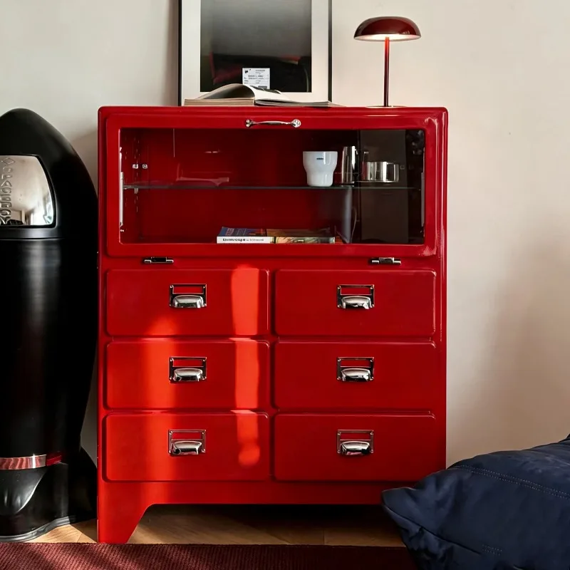 Retro tin cabinet metal display cabinet dining side storage cabinet Internet celebrity flat for ins figure dulton chest cabinet
