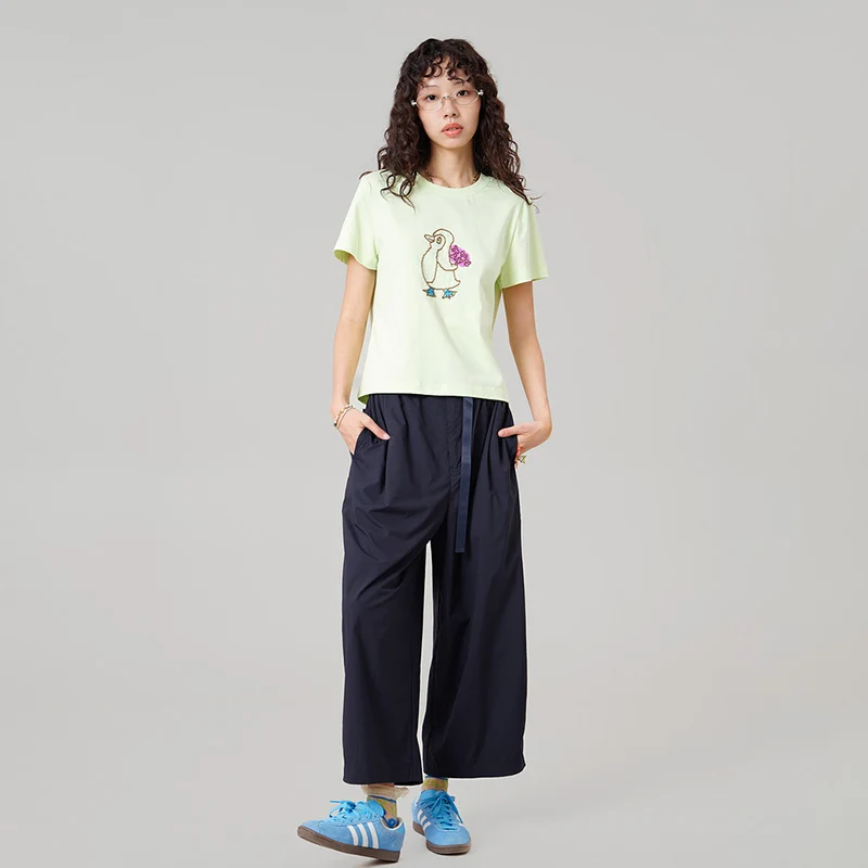 MOVEUP Loose Straight Pants 2026 Summer New Elastic Waist Buckle Adjustable Waistband Pocket Casual Pants For Women 3ELX20130