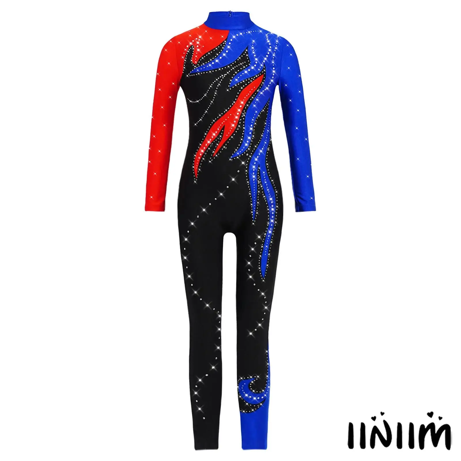 

Детский комбинезон для лирической гимнастики и танцев для девочек, комбинезон с воротником-стойкой и длинными рукавами для балета, джаза, латинского танца, купальник для всего тела, боди с цветными блоками