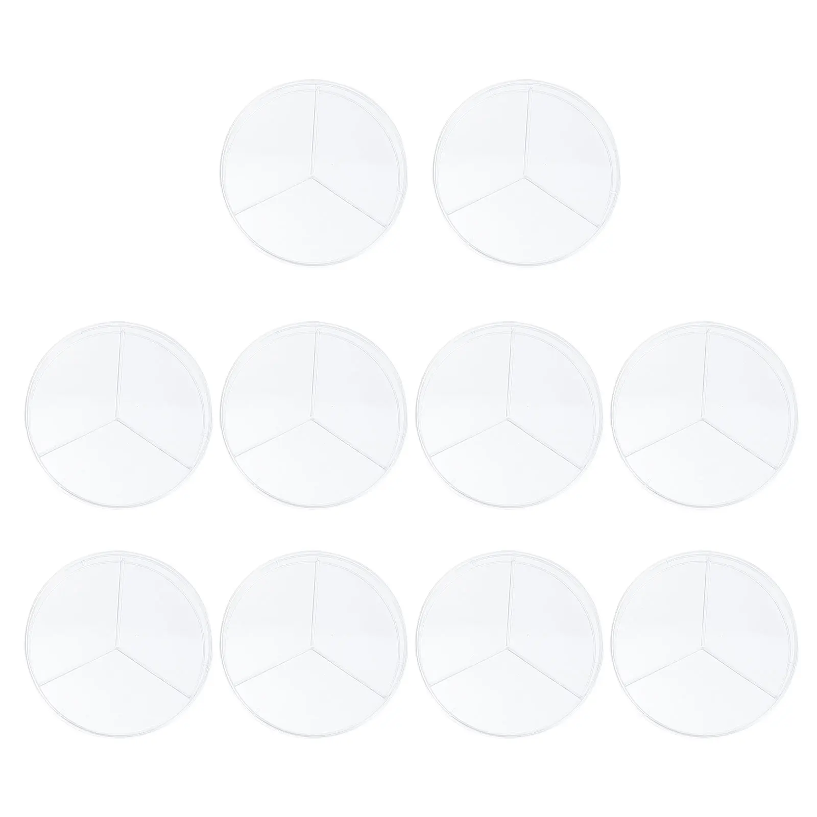 Placa de Petri de cultivo de bacterias, platos de plástico transparentes de tres compartimentos para ciencia de laboratorio, placa de Petri de tres compartimentos, 10 Uds.
