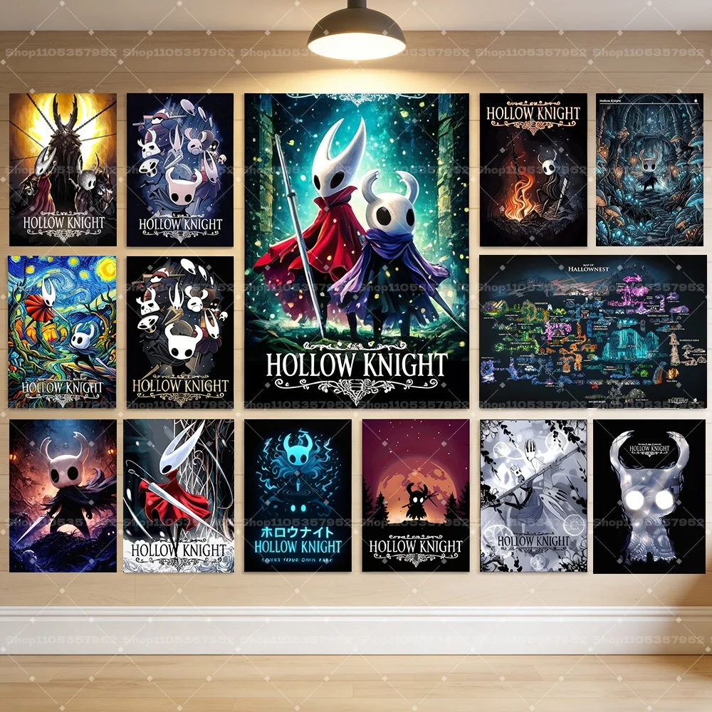 Hollow Knight Video Game Canvas Painting Pop Cute Poster Prints Cool Hallownest Map Wall Art Bedroom Living Room Game Room Decor