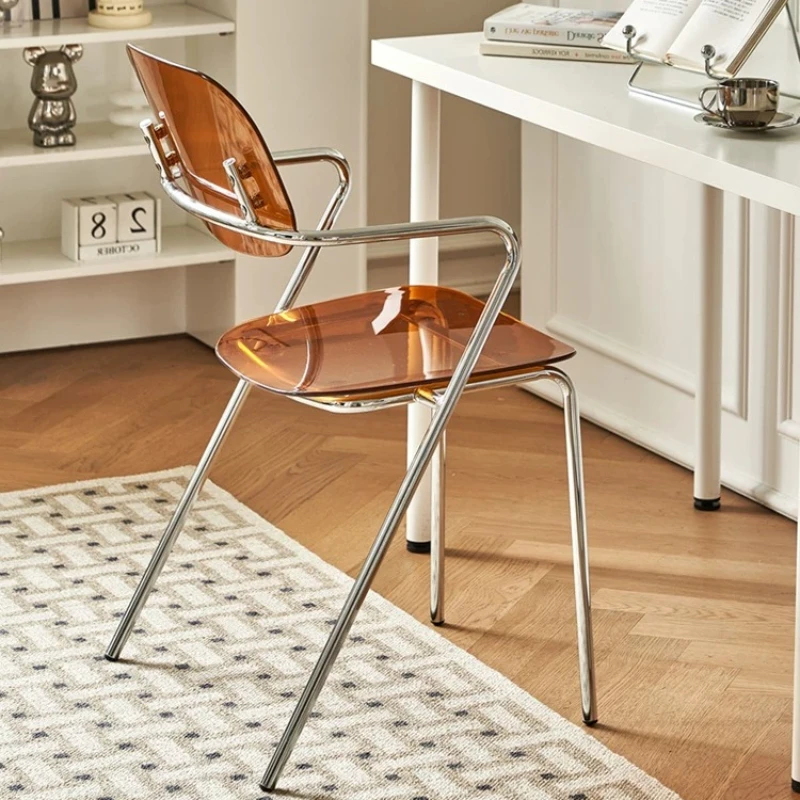 Nordic Transparent Dining Chairs Home Armchair with Backrest Acrylic Living Room Seat for Small Apartment Designer Dining Stools