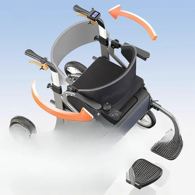 Walking rehabilitation walker can be pushed and can sit on a four-wheel electric wheelchair