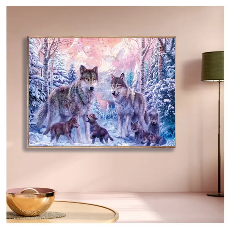 5D Diy Diamond Painting Wolf Goddess Diamond Embroidery Moonlit Night Owl Cross Stitch Kits Animals Picture of Rhinestones Decor