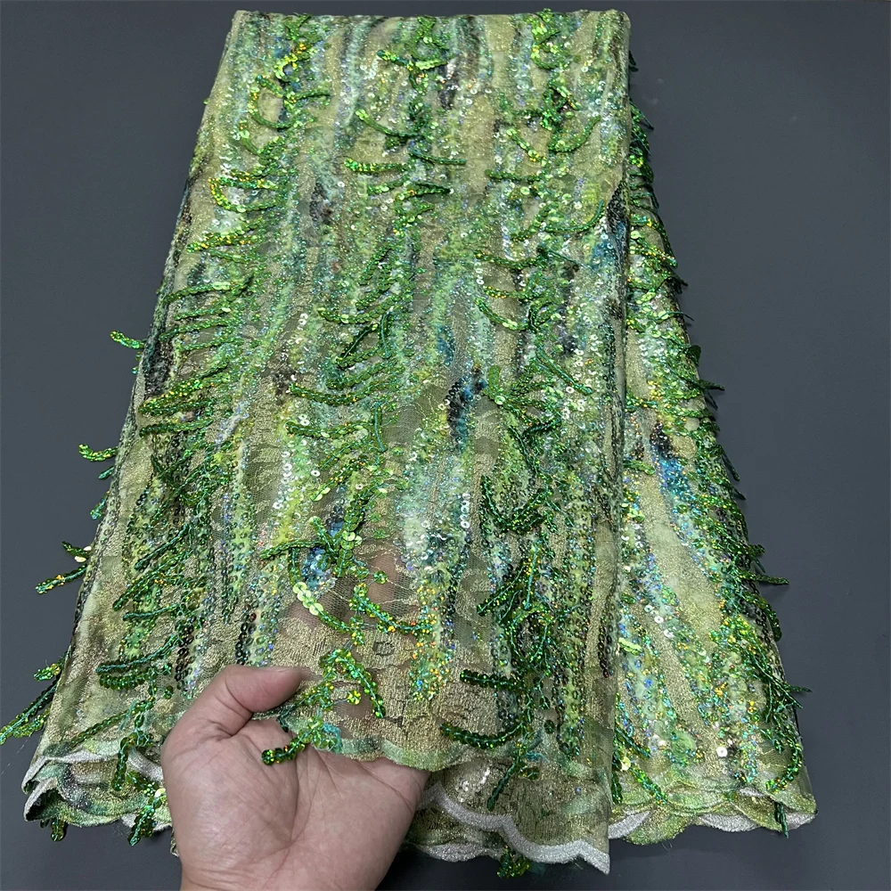 

2026 Premiu Nigerian Lace Fabric( 5Yards) - Luxury Embroidered Guipure Tulle with Sequins for Wedding/Bridal Gowns,African Desig