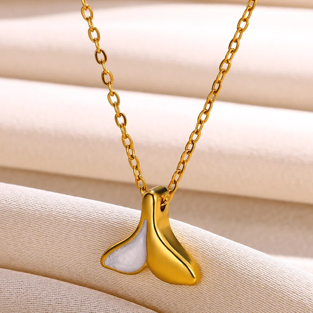 Natural White Shell Fishtail Necklace For Women Gold Color Stainless Steel Clavicle Chain Fashion Jewelry Gift