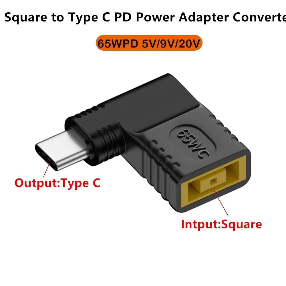 65W USB C Fast Charging Cable for Lenovo Laptop Charger DC Jack Square Plug To Type-C PD Adapter Converter for Tablet Notebook