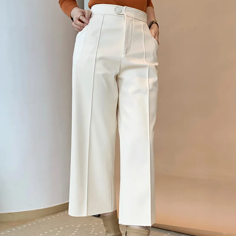 Genuine leather pants for autumn and winter 2024, new minimalist and casual style, slim straight leg sheepskin wide leg eight