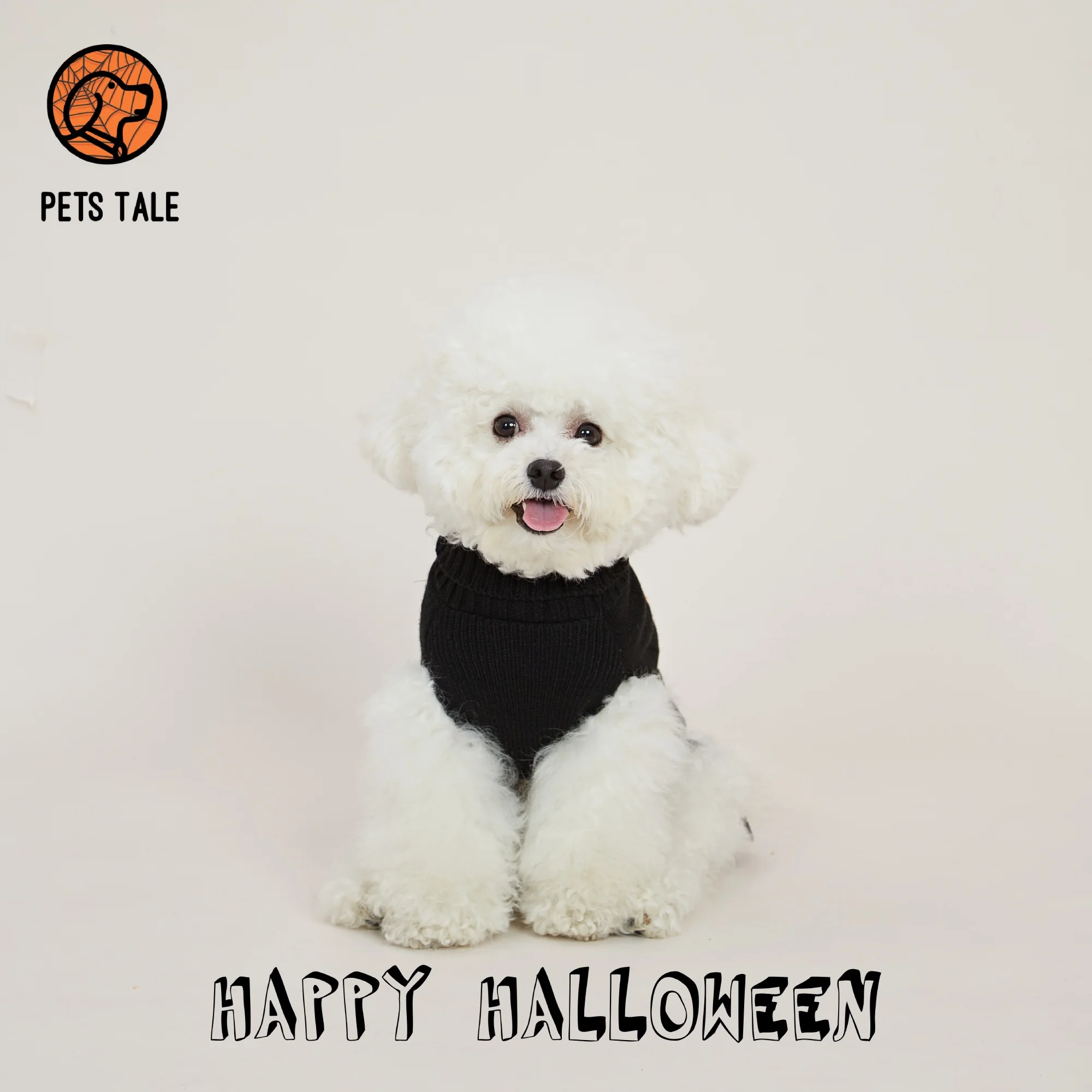 Halloween Party Skeleton Dance Orange Bow Chainlink Sweater with Turtleneck Collar