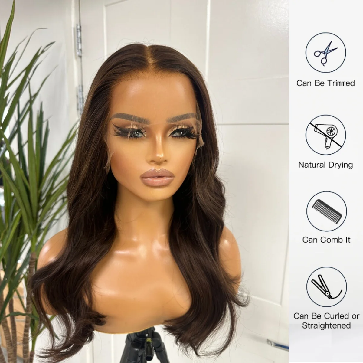 

Шоколадно-коричневый синтетический парик спереди, бесклеевые парики с естественной волной для женщин, предварительно выщипанные парики из натуральных волос, женские повседневного использования