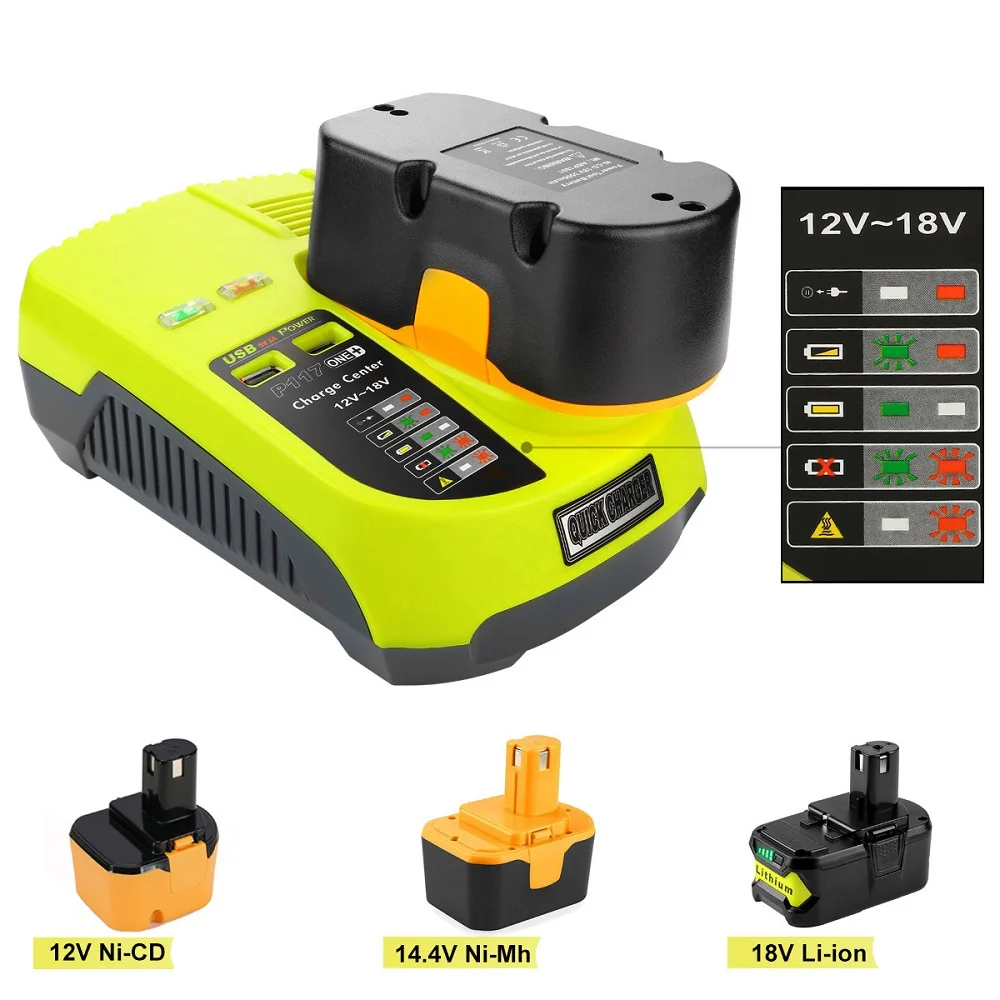 3A Lithium Battery Charger Replacement for Ryobi 12V-18V Model P104 P105 P107 P108 BCL1418 Rechargeable Li-Ion Ni-Mh/Ni-Cd Tools