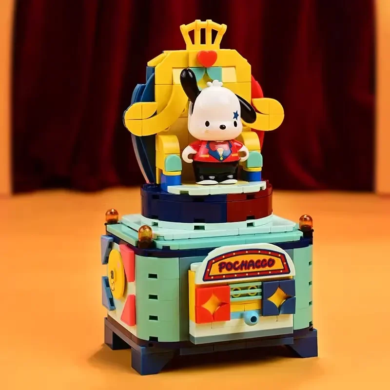 Sanrio keeppley blocos de construção hangyodon circo mágico pochacco kuromi olá kitty quebra-cabeça figura de tijolo brinquedo para presentes de natal