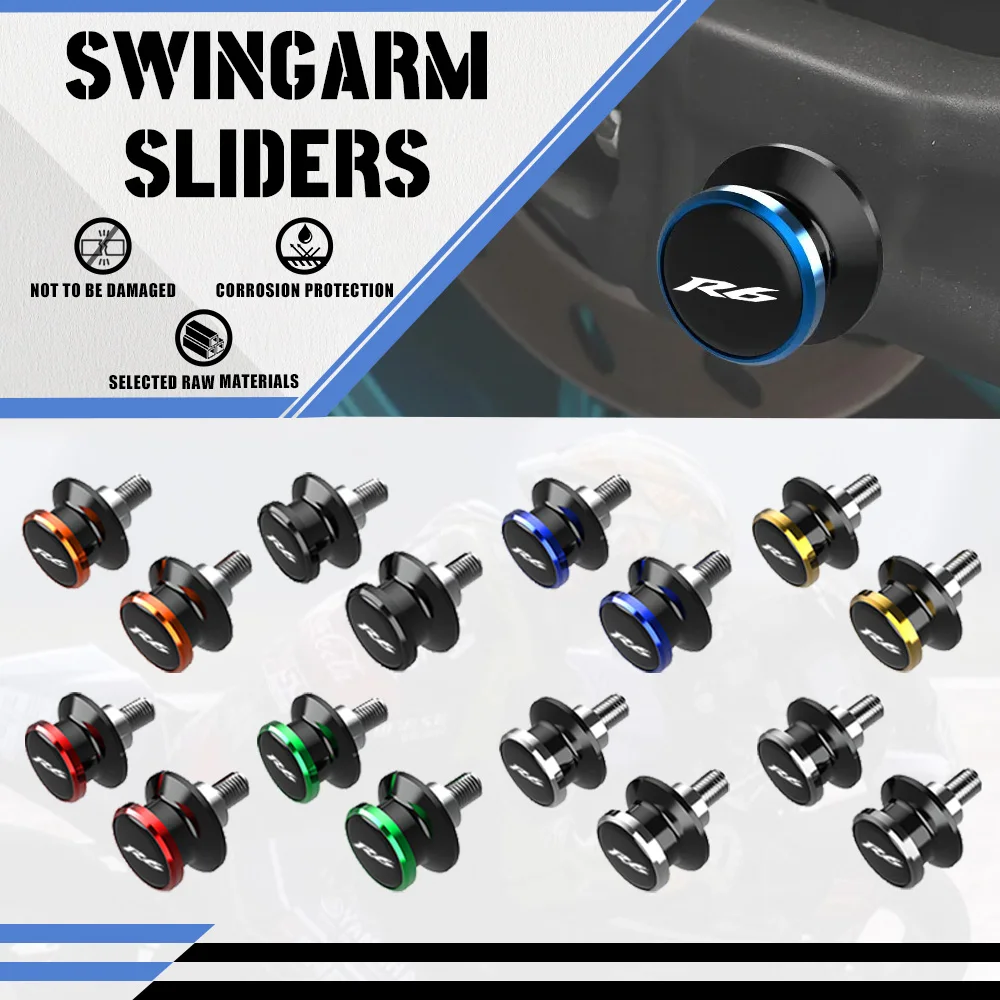 

For YAMAHA YZF R6 Motorcycle M6 Motorcycles Accessories 6MM Swingarm Spools Stand Screws Swingarm Sliders YZF-R6 1999-2022 2023