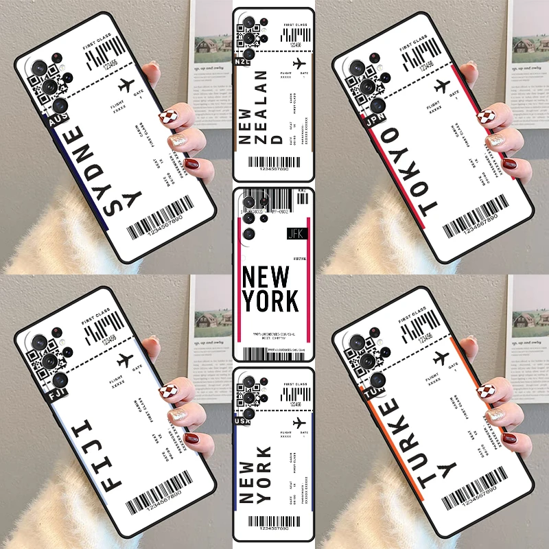 New York TOKYO Traveltickets Phone Case For Samsung Galaxy S23 S21 S20 FE S24 S22 Ultra Note20 S10 S9 S8 Plus Silicone Cover